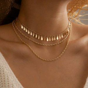 NEW Rope & Drop Charm Multi-Layer Chain Necklace